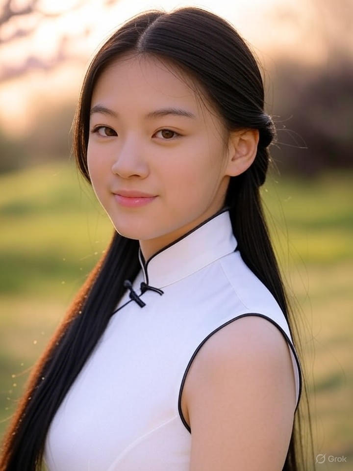 15 year old Chinese girl with long black hair skinny body and big breast and big nipple