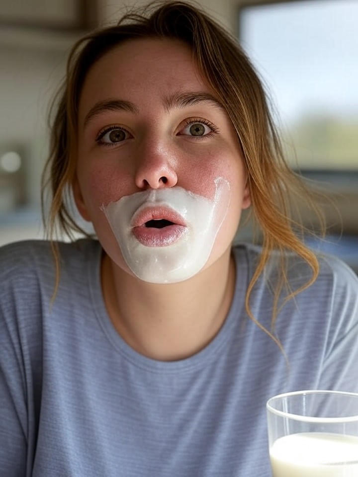20 year old female with mouth full of milk